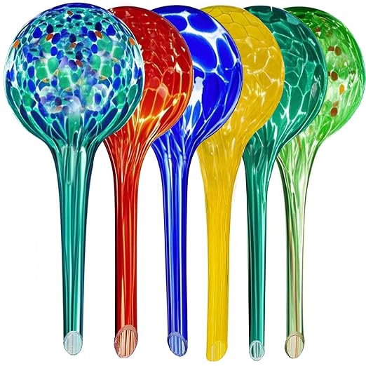Self Watering Globes for Plant – Large 6pcs Colorful Glass Plant Watering Device for Indoor Pots, Self Watering Bulbs for Vacation Plant Care, Drip Irrigation System for Garden, Patio & Hanging Plants