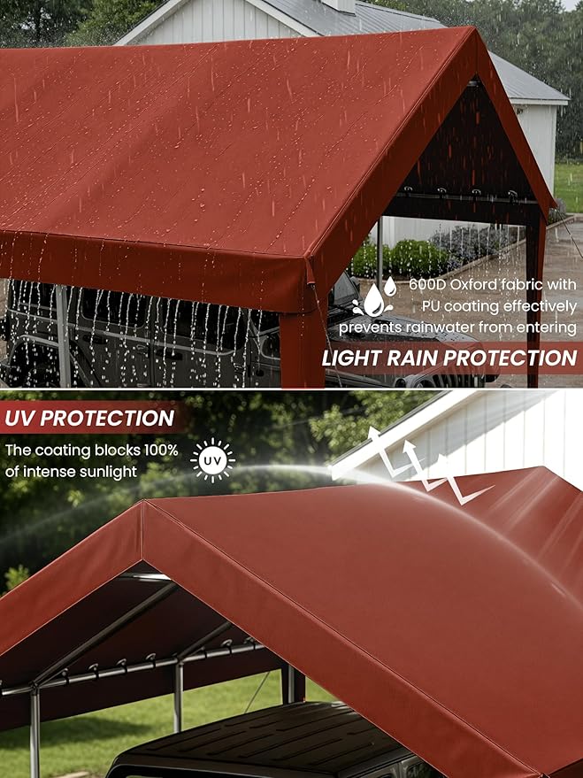 12 x 20 Ft Carport Replacement Cover, Heavy Duty Outdoor Car Tarp Canopy, Waterproof & UV Protected Tear Oxford Tarp with Ball Bungees (Frame is Not Included)