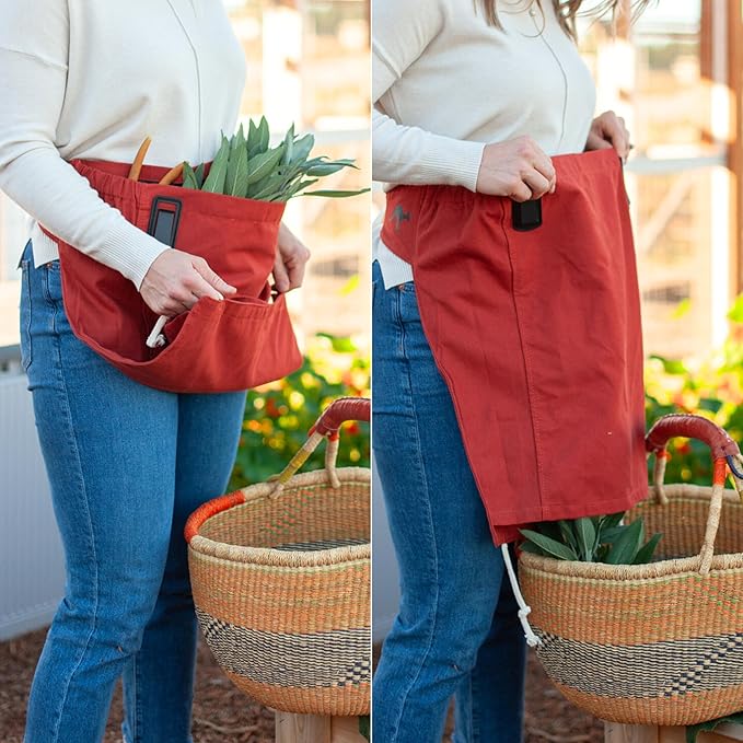 Roo Gardening Apron with Pockets for Women & Men - Canvas Garden Apron with Harvesting Pouch, Water-Resistant, Washable