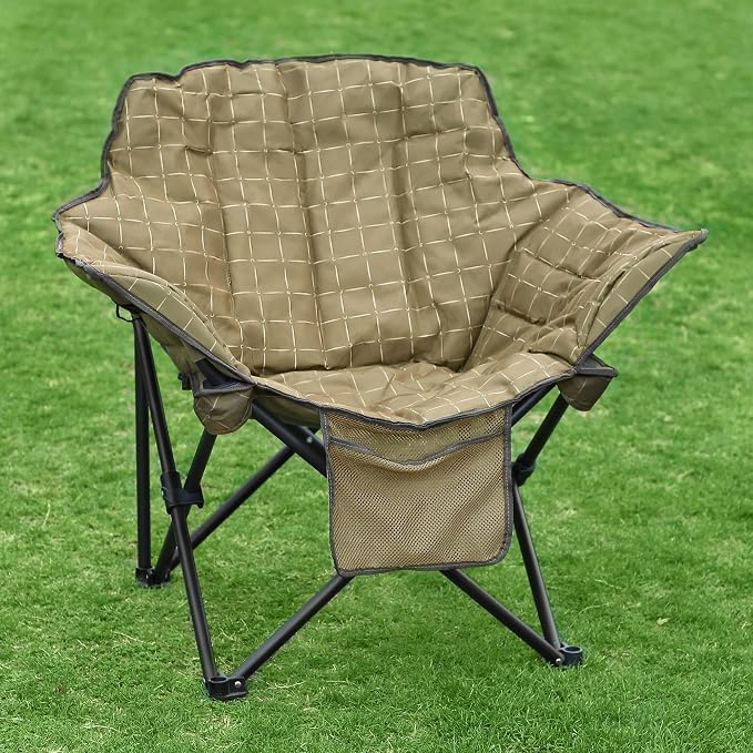 SUNNYFEEL Oversized Camping Chair, Folding Moon Saucer Chair, Padded Cushion, Heavy Duty for Adults 500 LBS, Portable Camp Lawn Chair with Storage for Lounge,Patio,Outdoor,Indoor,Porch