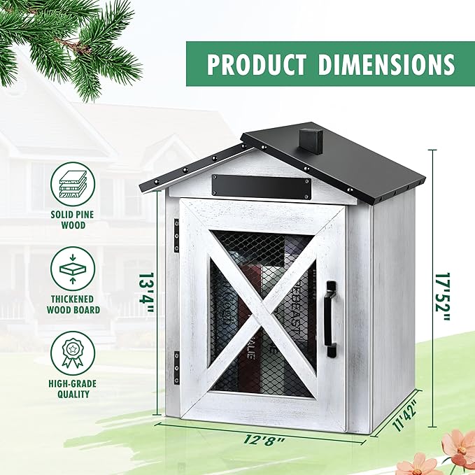 Outdoor Book Sharing Box, Waterproof Tin Roof Wooden Book Exchange Cabinet for Communities, Neighborhoods, and Schools, DIY Literature Storage for Books, Magazines, and Art (White Farmhouse)