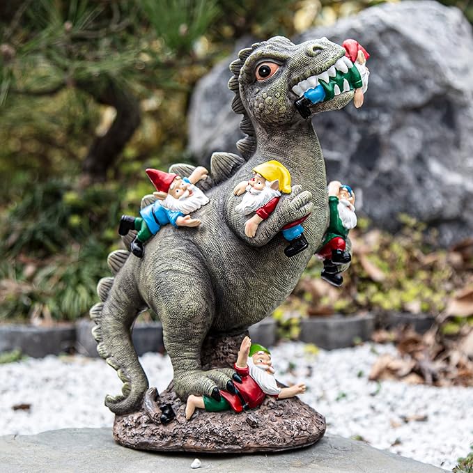 SOWSUN Dinosaur Gnomes Garden Statues Garden Decor Yard Decorations Outdoor, Patio, Yard, Lawn Ornaments Unique Housewarming Gifts for Women, Mom for Mothers Day