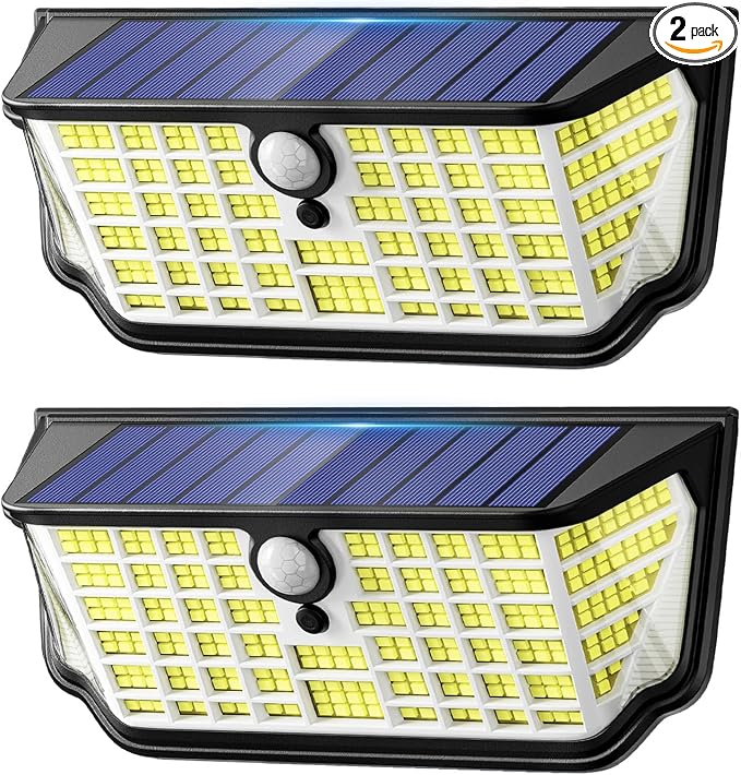 Solar Motion Sensor Lights Outdoor 2Pack, 4500LM & 300° Wide Motion Sensor, 7000K Solar Flood Lights Solar Powered, 3 Lighting Modes Solar Security Spot Lights Waterproof for Fence Wall Yard Deck