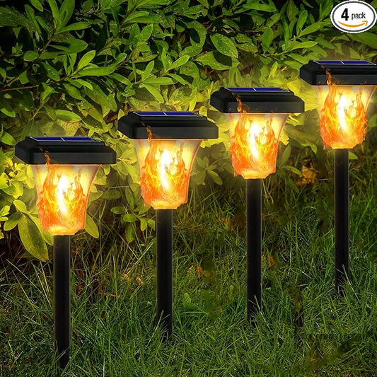 Swingers Solar Lights Outdoor,LED Solar Torch Lights with Flickering Flame | Upgraded 2nd-gen Flame tech,4 Pack Waterproof Outdoor Garden Light for Christmas, Garden, Landscape, Path, Yard, Patio