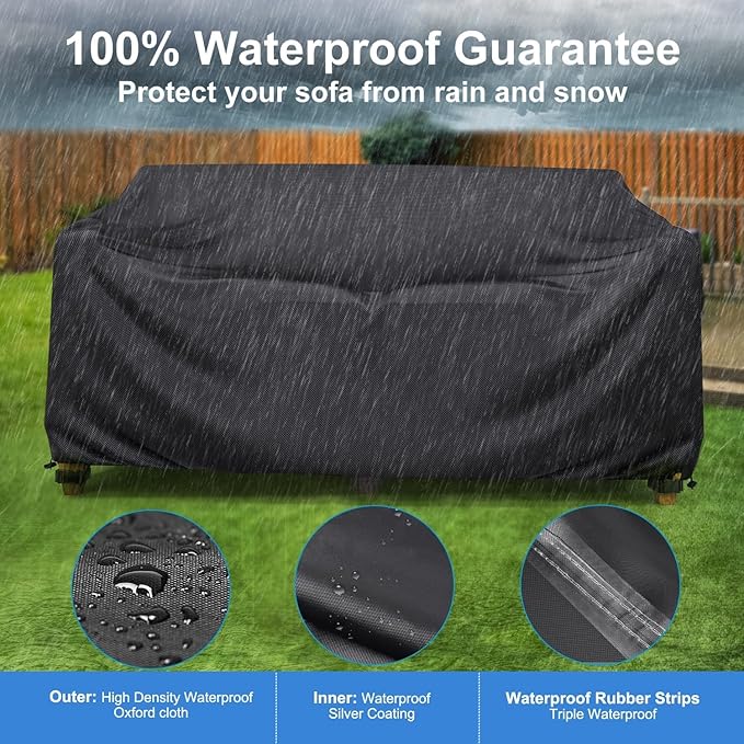 Mrrihand Heavy Duty Patio Sofa Cover Waterproof, Mrrihand 3-Seater Outdoor Sofa Loveseat Cover, Outdoor Patio Furniture Cover with Air Vent and Handles, 90" W×34" D×32" H, Black