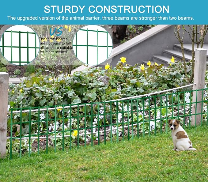 15 Pack Animal Barrier Fence, Green No-Dig Underground Pet Dog Fence 23.5'' X 15'', Outdoor Small Garden Dog Digging Under Fence Gap Barrier,Decorative Garden Fence for Outdoor Garden Yard Patio