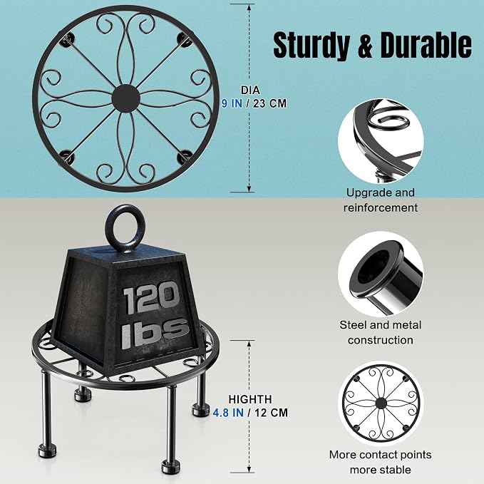 Garden Gifts Plant Lovers Gifts Black Metal Plant Stand with Anti-Slip Base Rustproof Heavy Duty Decorative Round Flower Stand Display Shelf for Indoor/Outdoor (Diameter: 9in Height: 4.8in)