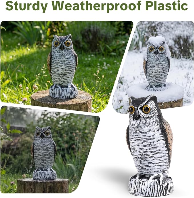 OFFO 2 Pack Fake Owl, Owl Statue for Garden and Yard Decoration, Weatherproof Plastic Outdoor Owl Decor for Porch Pool Patio Yard, 8-Inch Height, Round + Long Ear Owl