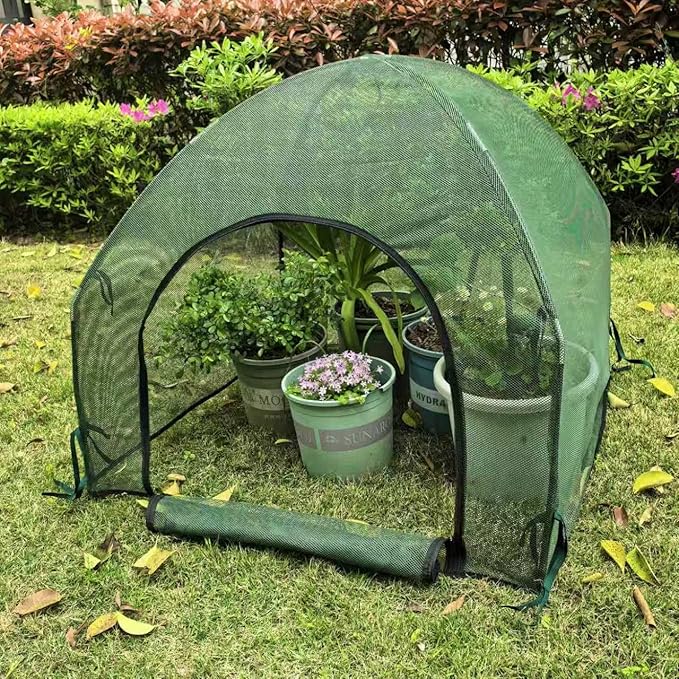 2.7*2.7*2.5FT Shade Mesh Plant Tent Cover 100 GSM Heavy-Duty Garden Net Cage with Fiberglass Poles & Zipper Door, Multi Sizes with Ground Stakes for Raised Bed Seedling Flower Vegetable Planting