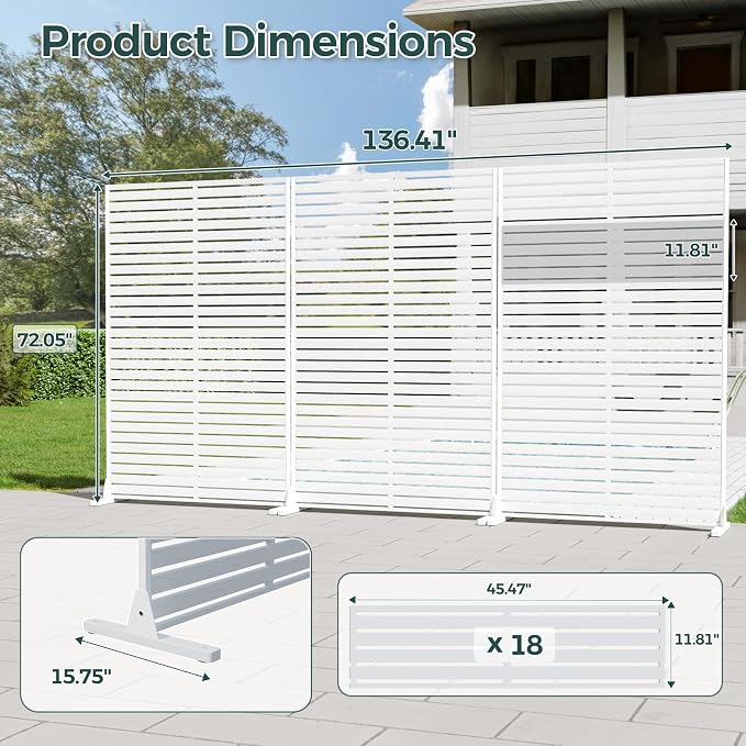 Privacy Fence Screen Outdoor Freestanding Privacy Panel, 72" H×47" W HDPE Decorative Panels with Stand, Room/Garden Divider, Outdoor Privacy Screen for Patio,Deck, Balcony, Pool