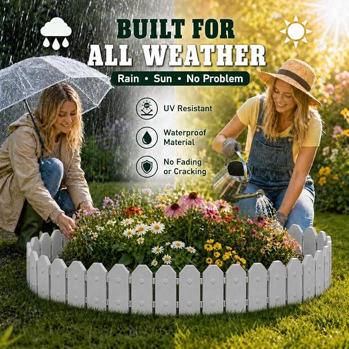 Evelyne Garden Border Edging: Wooden Grain Fence Dog Ear Design - Landscaping Fence Liner Lawn Edge Barrier - Decorative Lawn Landscape Panels Elements -Landscaping Edging (Gray, 10ft.)
