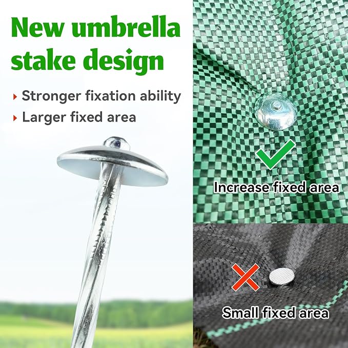 Landscape Stakes - Garden Edging Spikes Pins - New Umbrella-Type Design 5'' Galvanized Lawn Staples for Weed Barrier Fabric, Tent, Etc (100)