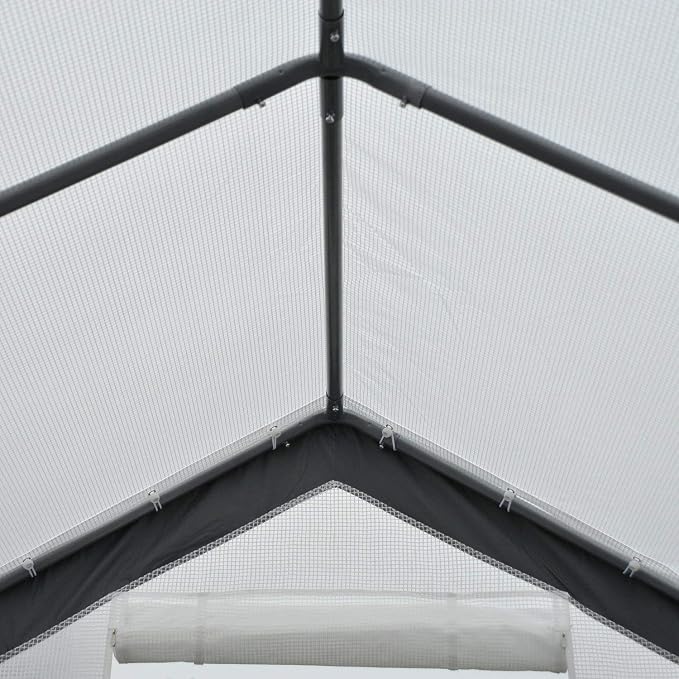 Outsunny 8' x 6' x 7' Walk-in Greenhouse, Outdoor Garden Warm Hot House with 4 Roll-up Windows, 2 Zippered Doors and Weather Cover, White