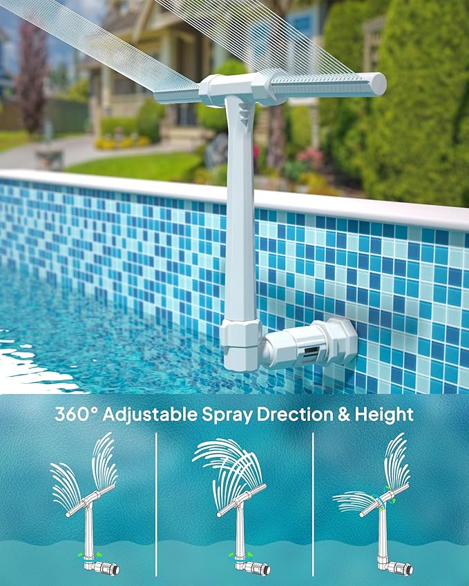 POOLHOUR 2026 Height Upgrade Pool Fountain - Dual Spray High-Pressure Adjustable Waterfall Sprinkler Cooler for Above-Ground & Inground, 360° Cooling Jet & Relaxation Features,White