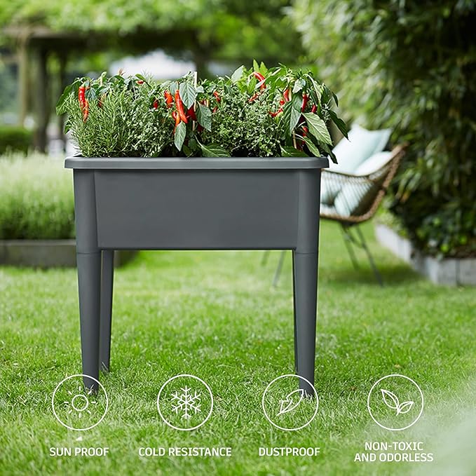 20.8 Gallon Vinyl Plant Box with Legs and Greenhouse Cover, 30" x 25.6" x 15" Self Watering Raised Garden Bed with Drainage Plug , Grey