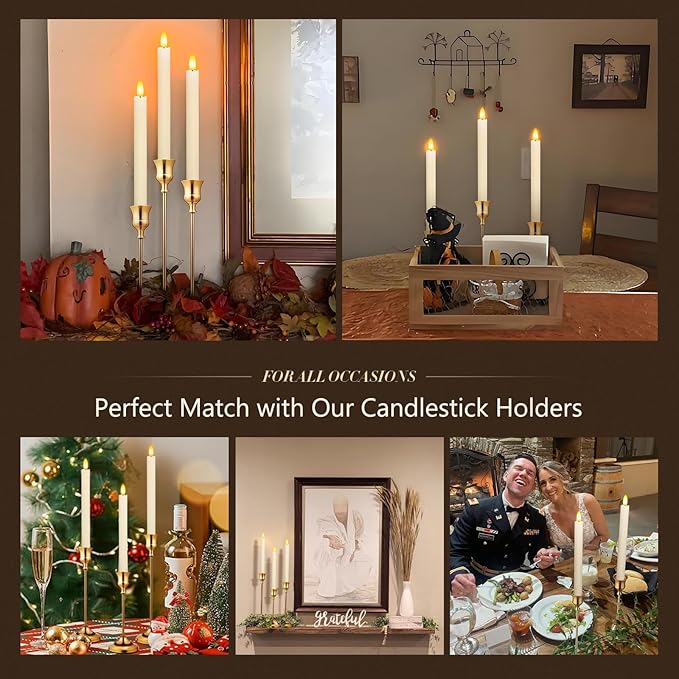 KSWING 2 PCS Upgraded Real Wax LED Flameless Taper Candles with Remote, White Candlesticks Battery Operated Flickering - 9.6” Long Realistic Fake Candle Sticks for Home/Wedding/Fireplace Xmas Decor
