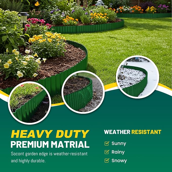 Corrugated Metal Garden Edging, 6"×20Ft Landscape Edging Border for Garden, Flower Bed, Lawn and Landscape Edging (Green)