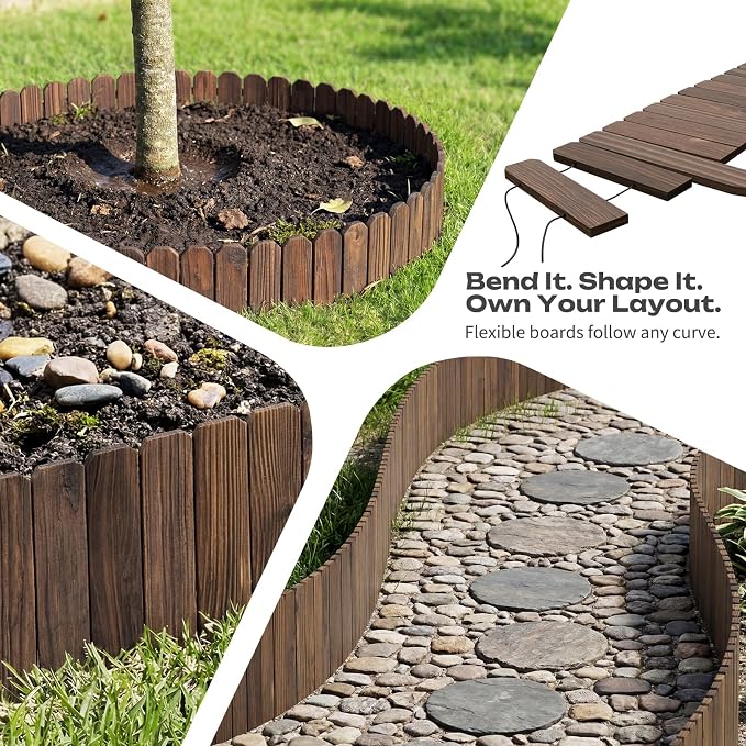 GHWIE Garden Edging Border Garden Fence Wood Fence Border for Yard Patio Path Edging Decorative Landscape Edging Flower Bed Fence,7.87'' H x 48'' L (3)