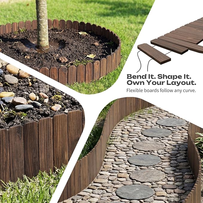GHWIE Garden Edging Border, Wood Fence for Yard Patio Path, Decorative Landscape Edging, 48" x 7.87"Flower Bed Fence(1)