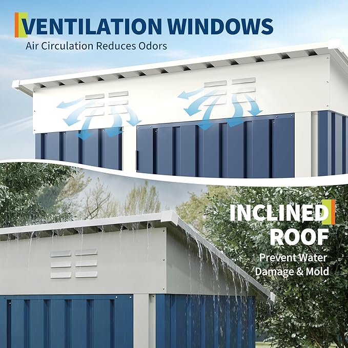 5x3 ft Outdoor Storage Shed with Lockable Door – Heavy Duty Metal Tool Shed with Dual Ventilation & Sloping Roof for Backyard, Garden, Patio, Bike & Equipment, Navy