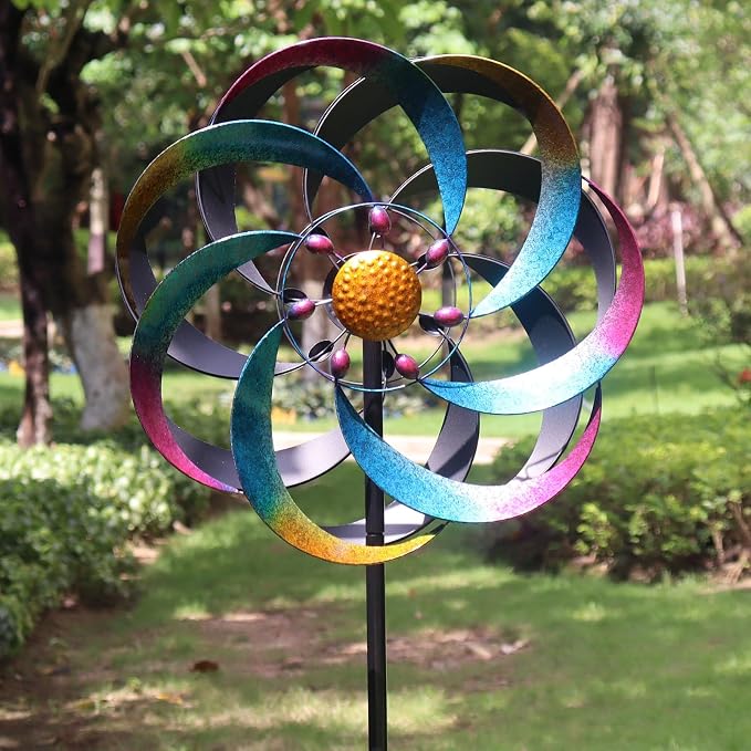 Large Wind Spinners Outdoor Colorful Metal Wind Sculptures | Kinetic Windmills, Yard and Garden Decoration, 70x20 Inches