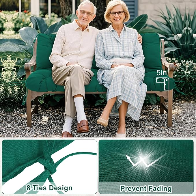 Porch Swing Cushions 3 Seater Replacement Thicken 5" Waterproof & Fade Resistant Swing Cushions for Outdoor Furniture Bench Patio Swing Cushion with Backrest & Ties(Dark Green 70x40x5inch)