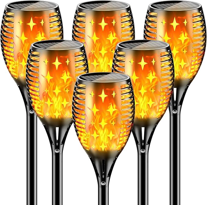 YoungPower 43'' Large Solar Torch Light Flickering Flames, Waterproof Outdoor Decoration Light for Yard Driveway, 6 Pack