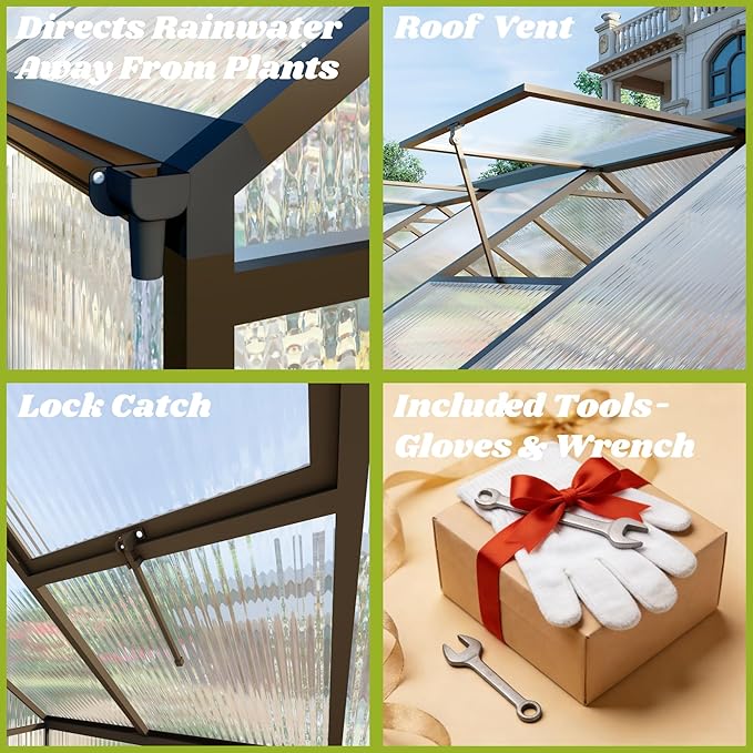 8x14 FT Greenhouse for Outdoors, Polycarbonate Greenhouse with Quick Setup Structure and Roof Vent, Aluminum Large Walk-in Green House for Outside Garden Backyard, Dark Gray