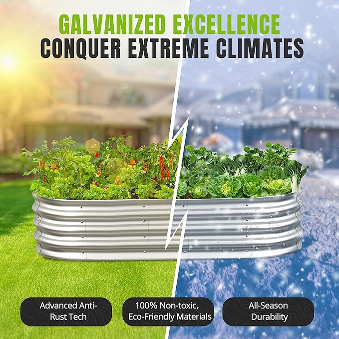 Sponvatt Raised Garden Bed - Outdoor Galvanized Raised Garden Bed Planter Boxes, Large Oval Metal for Gardening Planter Box Kit,Suitable for Vegetables,Herbs, and Flowers Silver (6x3x1 Ft)