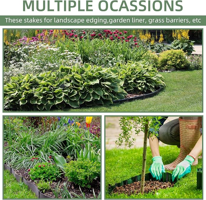 Metal Landscape Edging Stakes, 10 Inch Garden Stakes Carbon Steel Landscape Anchoring Stake for Grass Barriers, Landscape Edging Coil, Terrace Board, Garden Liner, 60 Pcs
