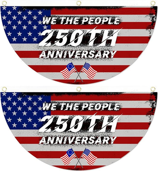 2PCS USA Anniversary 250th Flag, 1.5X3 FT Anniversary Fan Flags, Yard Signs Hanging Decor for Outdoor, Front Door, Porch, Welcome Backdrop with Brass Grommets (Style 4)