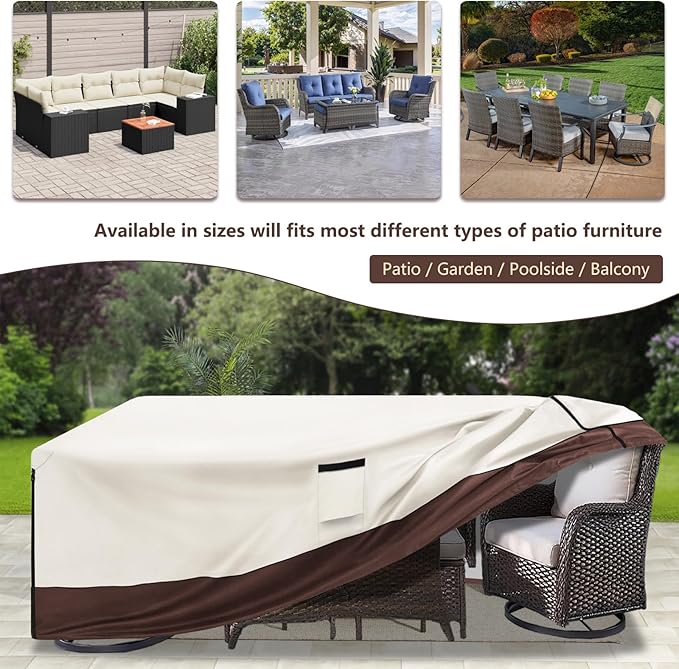 Patio Furniture Cover for 5 Pieces Set-Waterproof 600D Oxford Fabric Cover for 5 PCS Outdoor Sets Wicker Metal Couch Rocking Glider Swivel Chairs Ottomans Sectional Sofa Dining Chair Beige