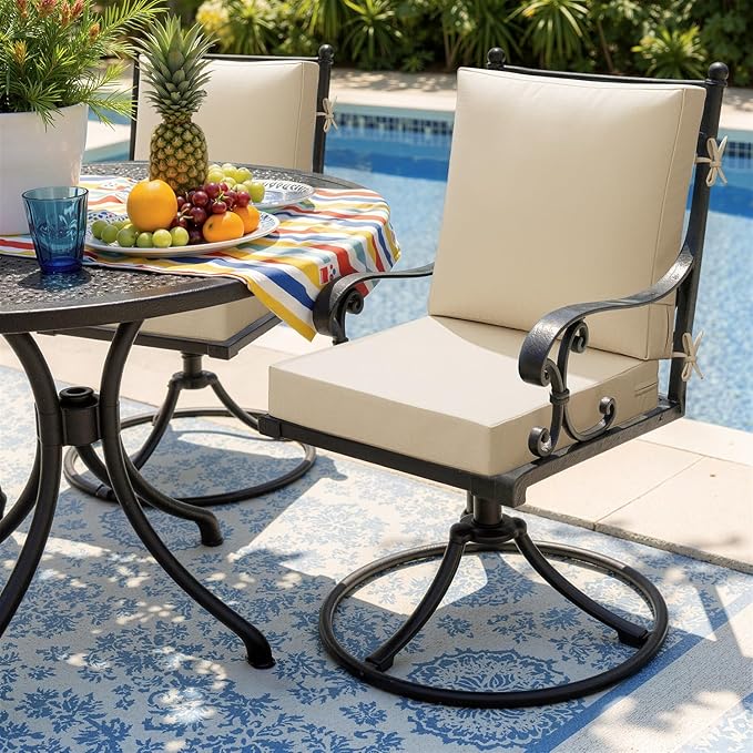 MIULEE Beige Outdoor Dining Cushion 20x20 Inch Waterproof & 3 Year Color Fastness Deep Seat and Back Cushion for Patio Furniture Chair with Ties