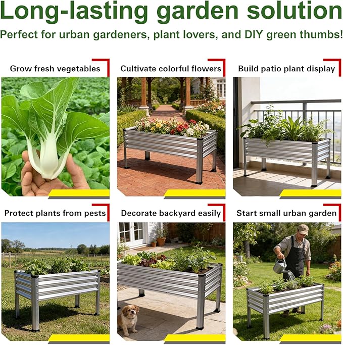 Large Galvanized Raised Garden Bed Outdoor with Legs, Load Capacity 1200LB, 48x26x30in Raised Garden Bed, for Backyard/Patio/Balcony/Gardening/Vegetables Flowers, Sliver