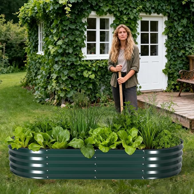 Garvee Large Oval Galvanized Raised Garden Bed Kit with Cover Zippered Screen Doors, Open Base Design, Thick Steel, Easy Assembly, Planter Box for Vegetables, Flowers