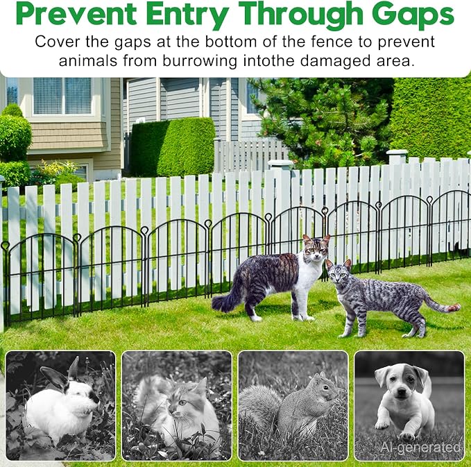 Decorative Garden Fence 17in (H) x15ft (L), Arched Rustproof Metal No Dig Fence for Dogs & Rabbit, Ornamental Animal Barrier for Flower Beds, Border Panels Fencing for Yard & Patio Outdoor Decor