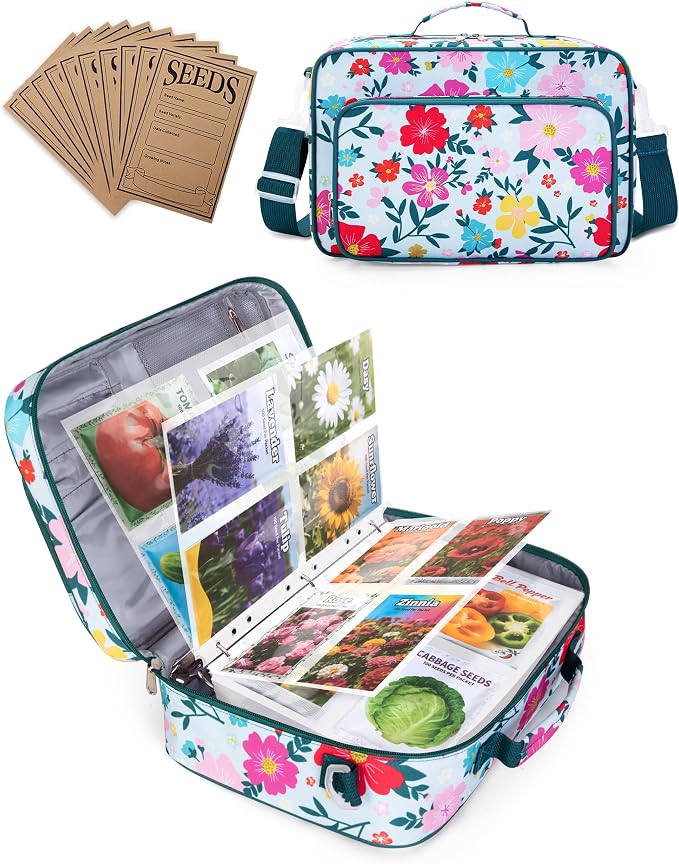Seed Storage Organizer Binder with 20 PCS Reusable Seed Envelopes - 30 Pack Sheet Protectors Holds 120 Packets Envelopes, Flower