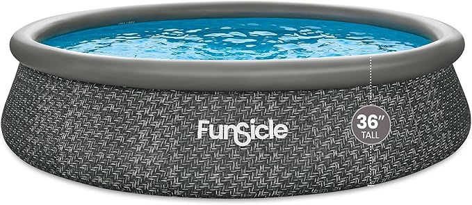 Funsicle Quickset Designer 14' x 36" Round Above Ground Swimming Pool, with FiltraBoost 800 GPH Filter Pump, Ladder, Type D Filter Cartridge & Repair Patch, Dark Herringbone