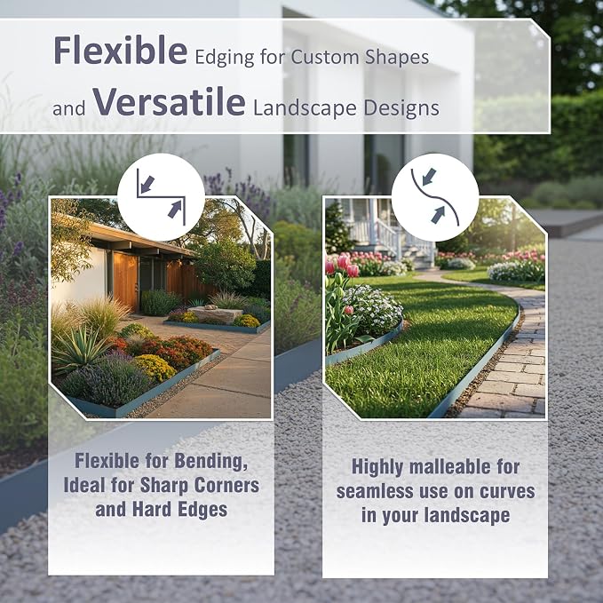 STIRLINGEAR 6 Pack Metal Landscape Edging- 40" L x 8" H (20ft Total) Lawn Edging, Garden Border Edging, Metal Edging for Landscaping with Gloves (Gray-Blue)