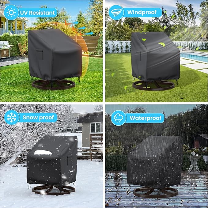 Outdoor Swivel Lounge Chair Cover, 2 Pack Waterproof Outdoor Chair Covers, Heavy Duty Patio Chair Covers for Outdoor Furniture, 30" W×34" D×38.5" H, Black