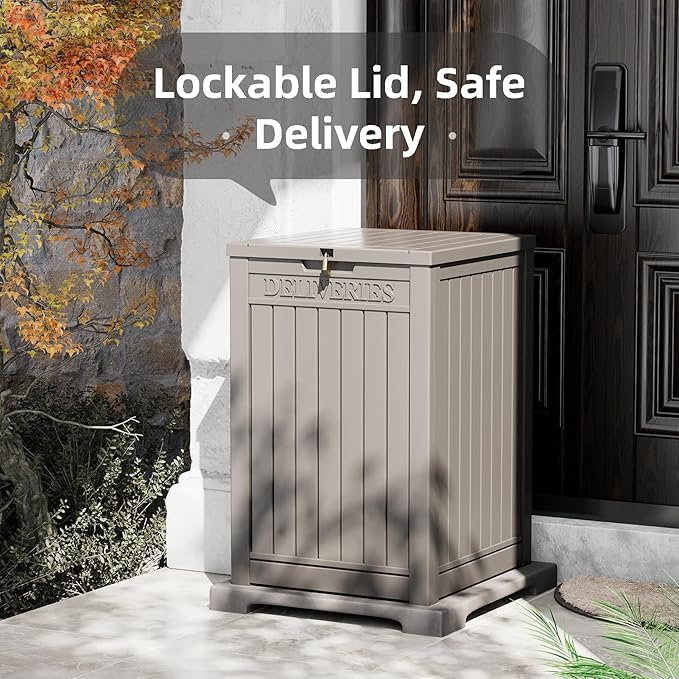 LHBGO Package Delivery Box for Outside, 48 Gallon Storage with Lockable Secure, Large Resin Outdoor Package Drop Container