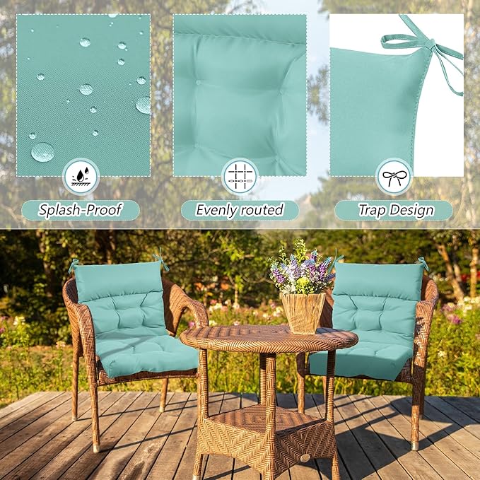 Sintuff 4 Pcs 44 x 21 x 4 Patio Chair Cushions Outdoor Chair Cushion Seat/Back Tufted Pillow with Ties Water Resistant Replacement Indoor Patio Furniture Outdoor Furniture (Solid Color,Light Green)