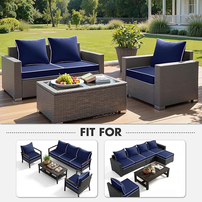 MIULEE Navy Outdoor Seat Cushion 24x24 Inch Waterproof & 3 Year Fade Resistant Deep Seat and Back Cushion for Patio Furniture Chair Sofa Couch with Handle and Adjustable Straps