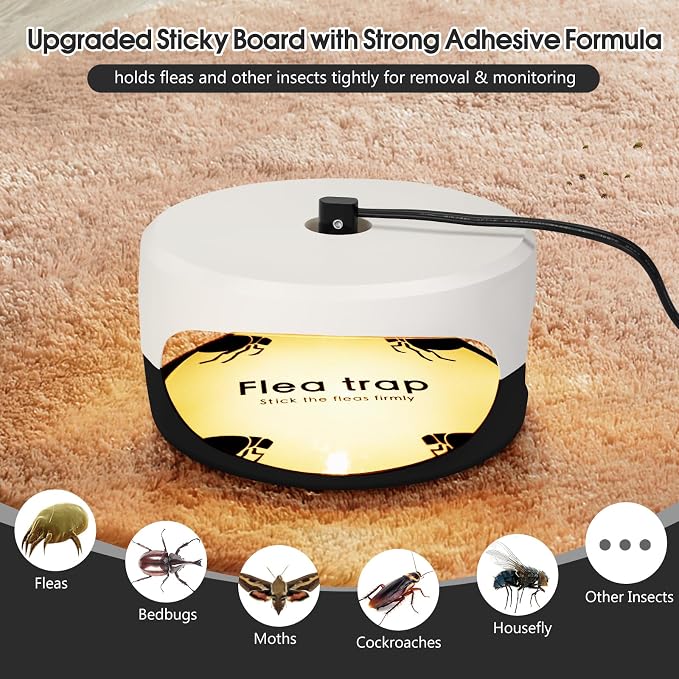 2 Pack Flea Traps for Inside Your Home, Indoor Flea Light, Bed Bug Killer with 6 Sticky Pads & 6 Light Bulb, Odorless Natural Insect Infestation Treatment Trap for Kid Pet