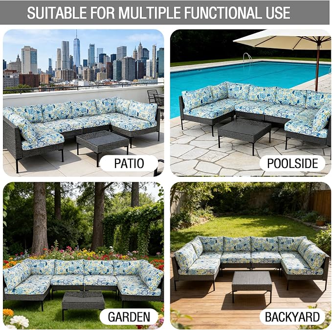 14Pieces Patio Cushion Covers Replacement Outdoor Water-Resistant Couch Covers Splashproof UV-Resistant Furniture Protectors Cushion Sofa Slipcovers Set with Zippers,Cover Only