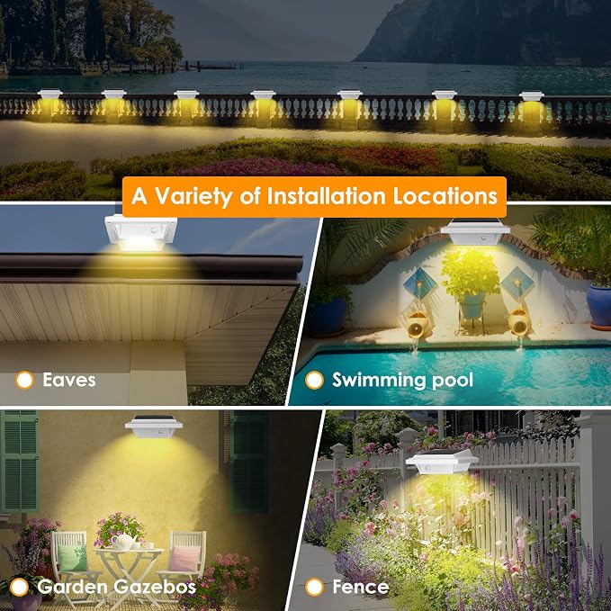 Solar Gutter & Fence Lights - 40 LED Outdoor Waterproof Security Lamps for Eaves, Garden, Landscape & Walkway (6PCS White, Warm Light)