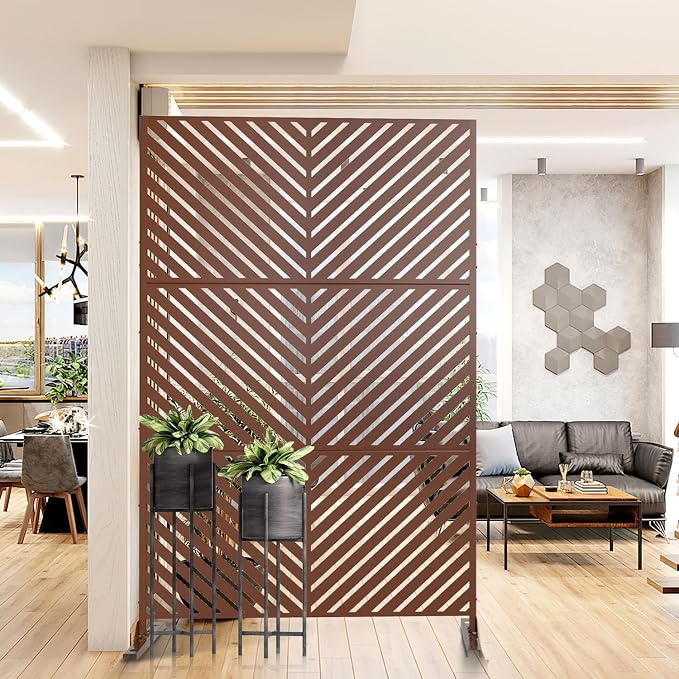 Casaphoria 72" H x 47" W Metal Privacy Screen, Freestanding Outdoor Screen for Deck, Patio & Balcony - Versatile Decorative Privacy Panels for Home & Garden Use (Brown-Parallel)