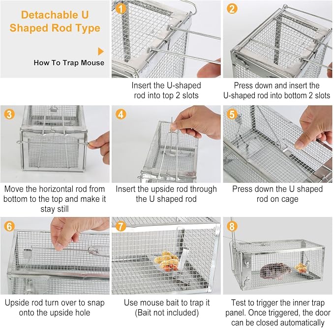 TeqHome Humane Rat Cage Trap, Galvanized Iron Live Animal Mouse Trap Cage That Work for Indoor and Outdoor, Reusable Metal Humane Live Squirrel Traps for Small Rodents Mice Voles,Easy Catch & Release