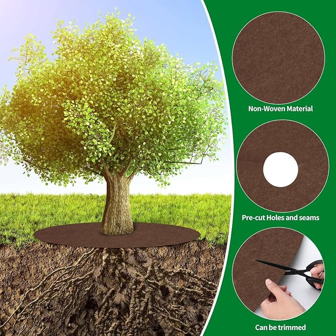 Shimeyao 16 Pcs 32.2 Inch Non Woven Tree Mulch Ring Round Tree Weed Barrier Mat Reusable Landscape Protector Base Barrier Fabric for Weed Root Protection (Coffee)