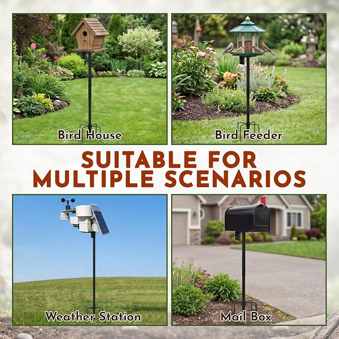 2 Pack Bird Feeder Pole 1-inch Dia 79'' Bluebird House Mounting Pole for Outdoors, Adjustable Height, Heavy Duty Bird House Stand Feeding Station for Birds Watching, Easy Assembly